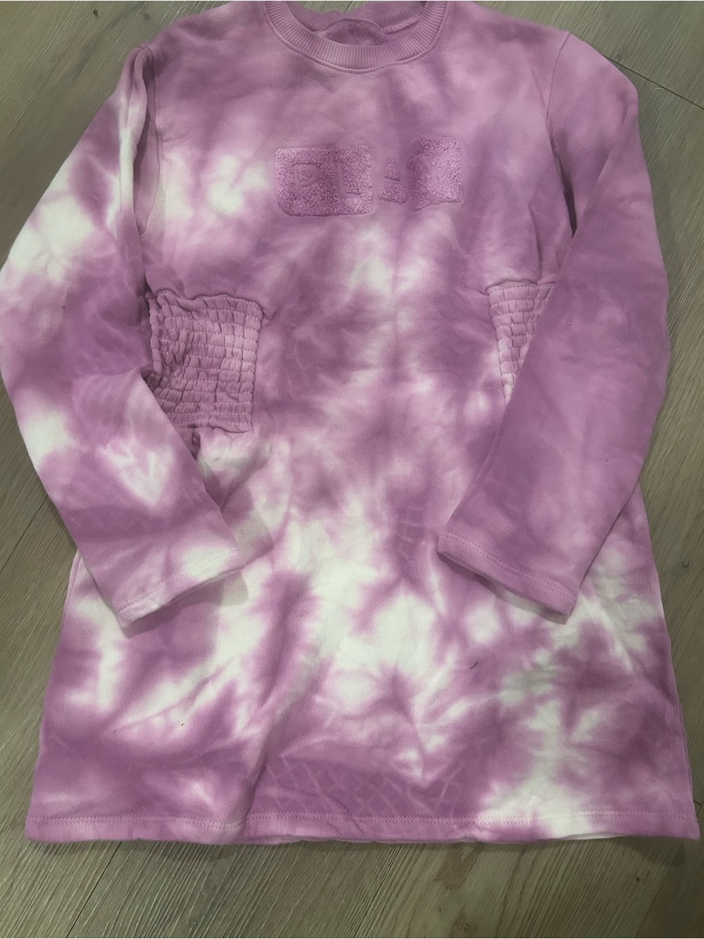 Girls' Purple Tie-Dye Casual Dress with Textured Logo